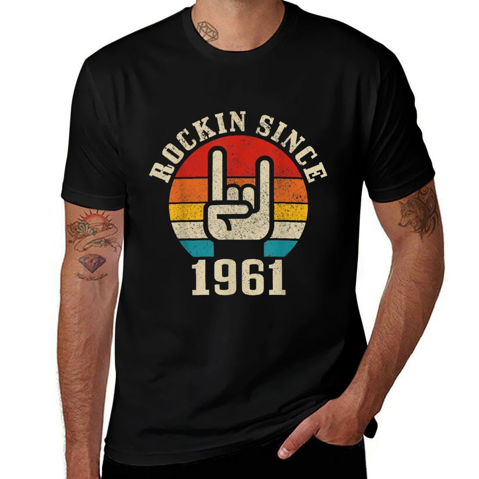 Rockin' Since 1961 Vintage Rock Music 60th Birthday Gift  Slim-fit Cut T-Shirt