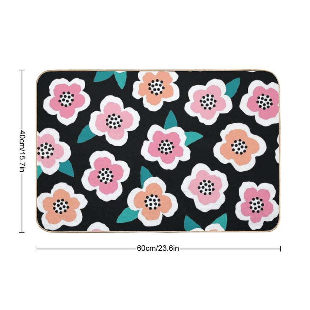 Scandi Briar Roses - Pink on Black  Anti-Trip Bath Mat