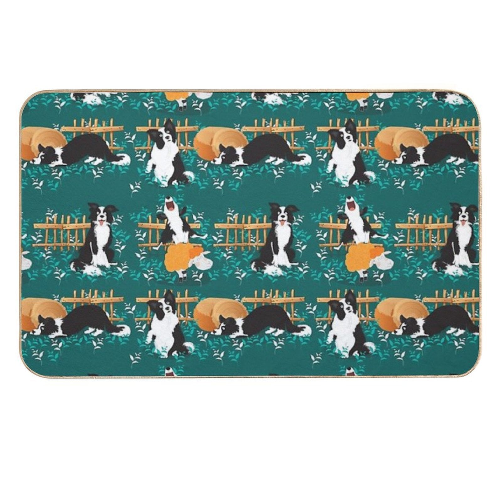 Border Collie Playing with Sheep  Repositionable Bath Mat