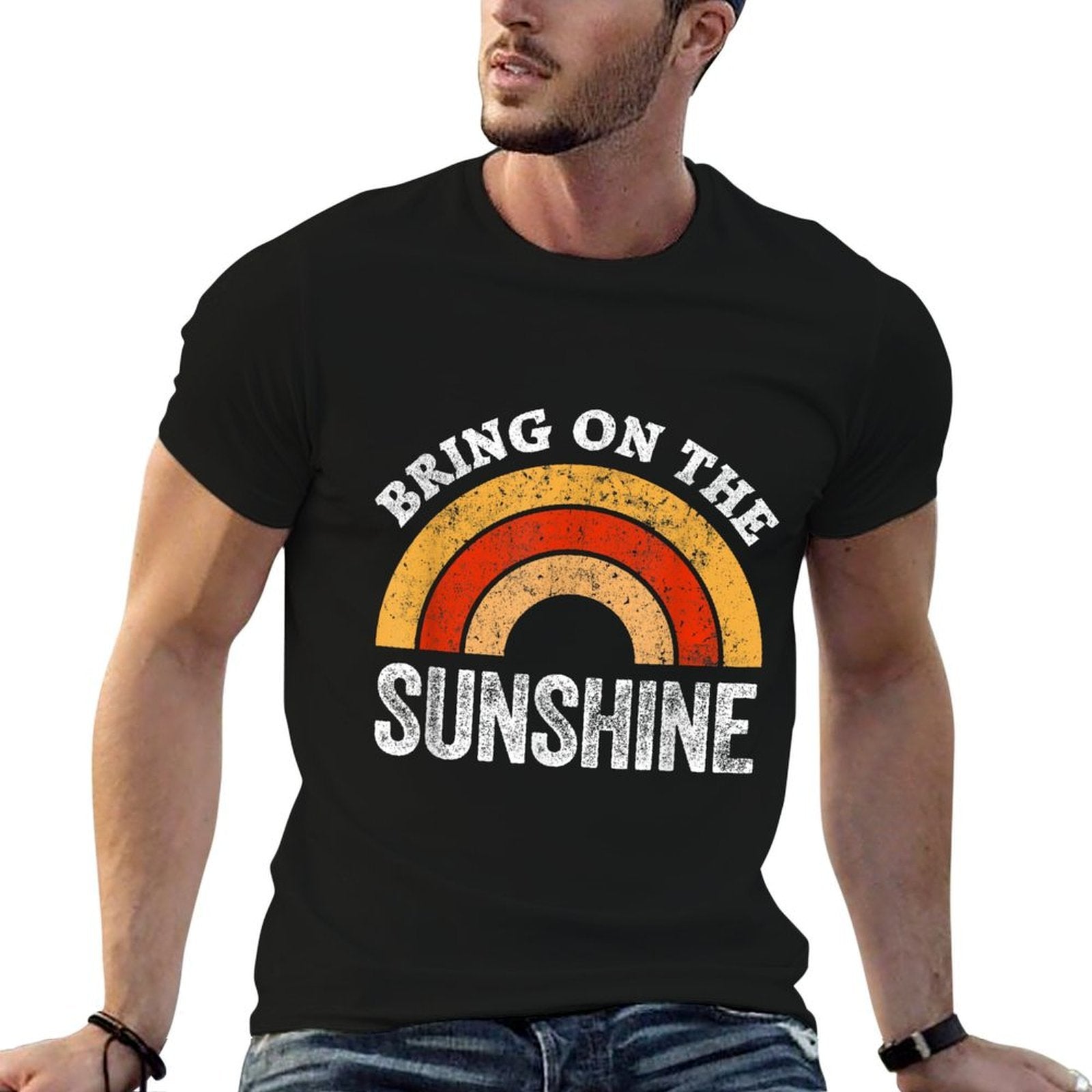 Bring On The Sunshine Vintage Rainbow Top Sunshine  Polyester Blend T-Shirt