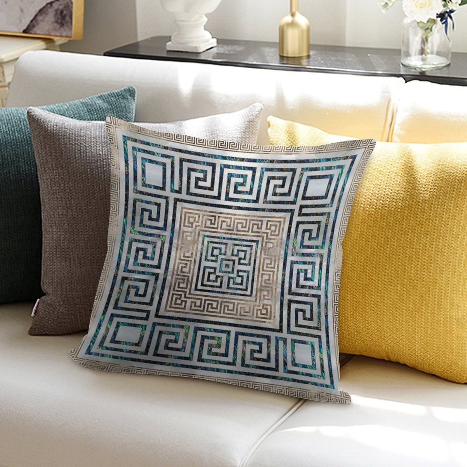 Greek Key Ornament - Greek Meander -Abalone And Gold Soft Ultra-Soft Texture Throw Pillow