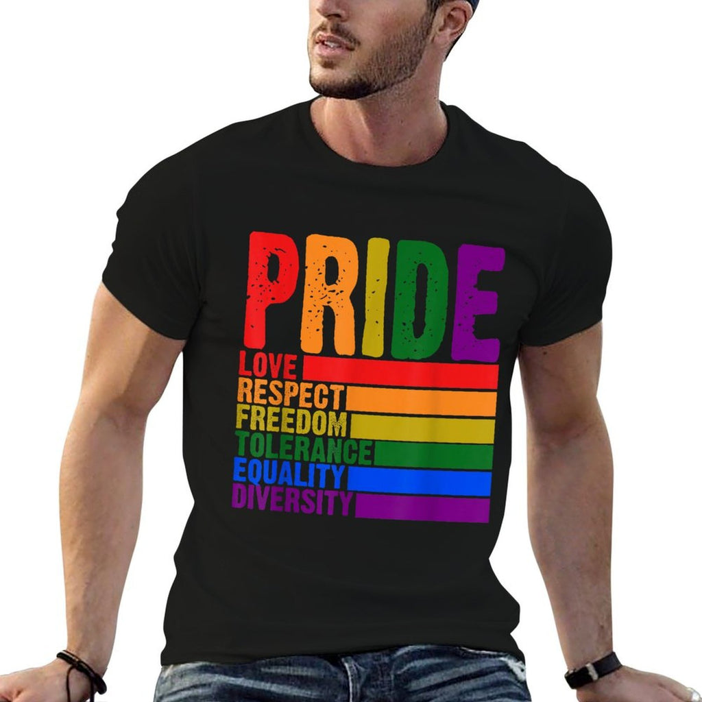2025 Gay Pride Month Love Respect Freedom LGBTQ Rainbow  Rolled Sleeves T-Shirt