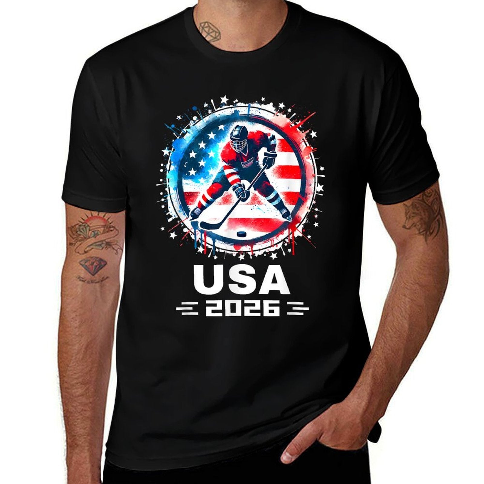 USA Team 2026 Hockey American Women Men Kids Hockey  Summer-ready Fabric T-Shirt