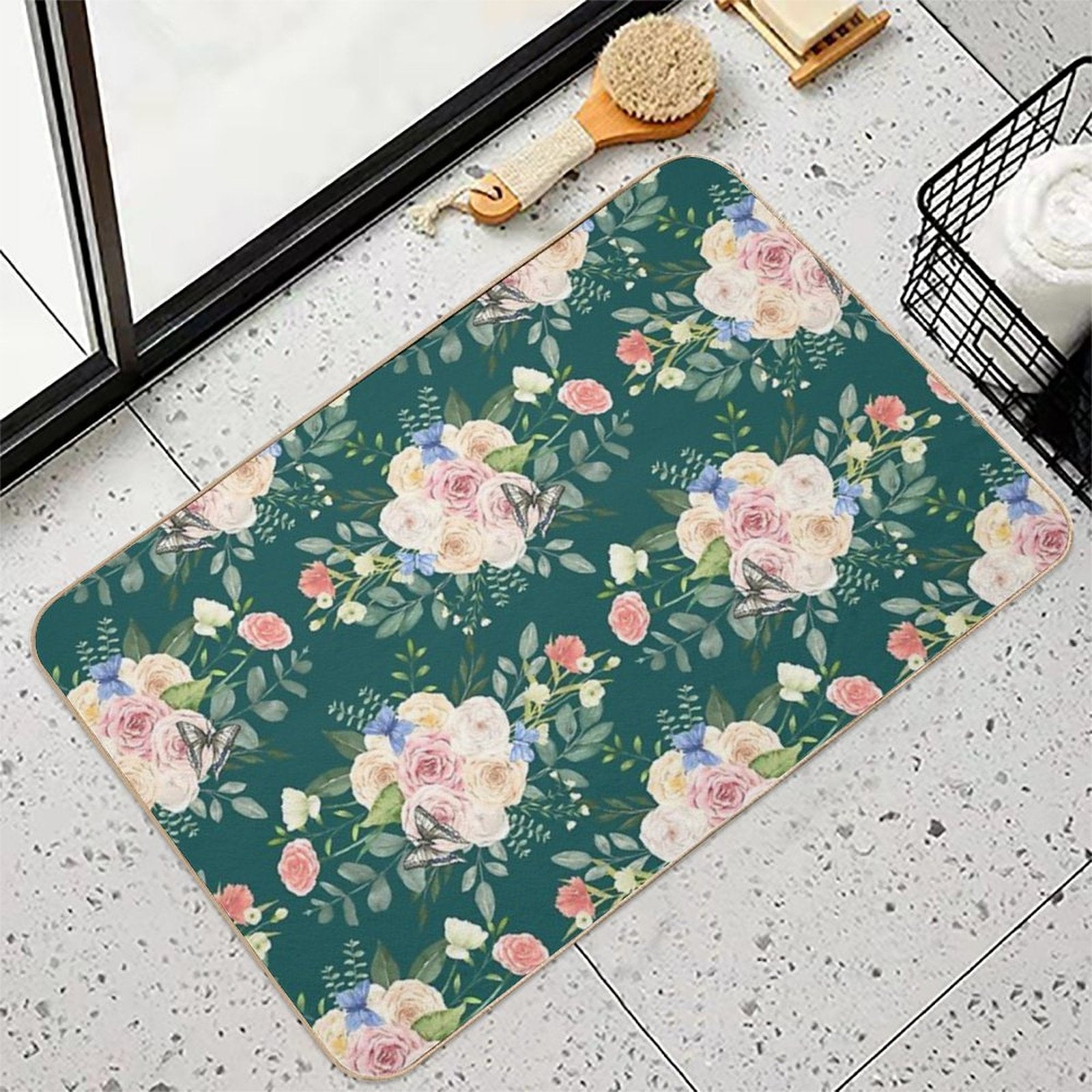 Butterflies,flowers,roses,spring,summer  Easy To Clean Bath Mat