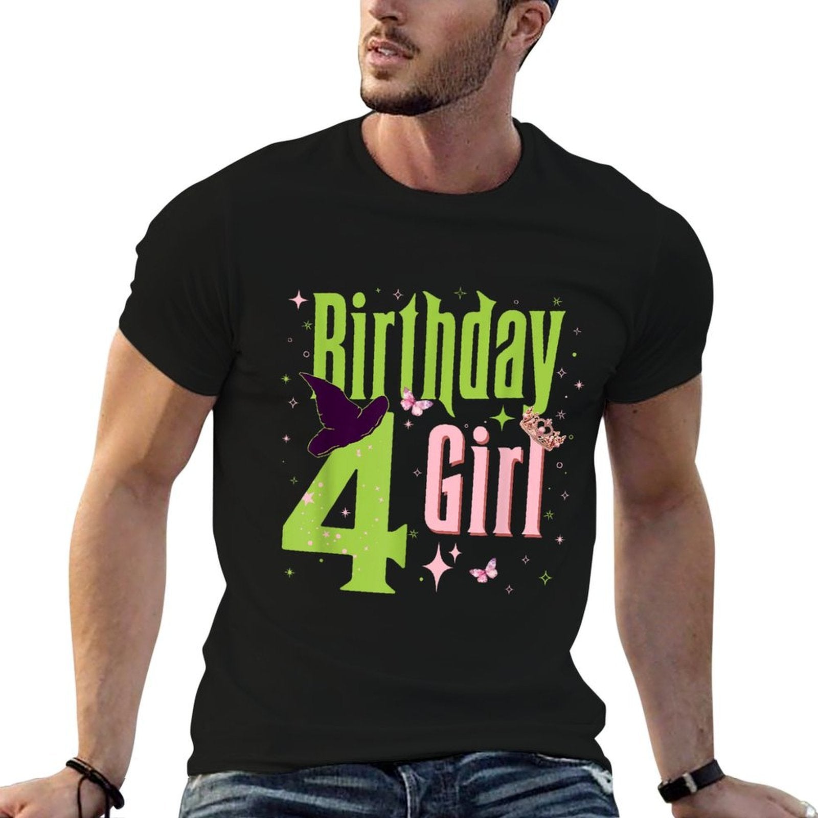 4Th Birthday Witch Pink And Green 4 Year Old Birthday Girl  Versatile T-Shirt