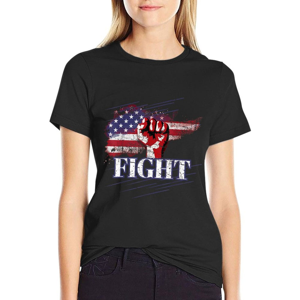 Fight Fist Pump USA Patriotism  Ribbed Collar T-Shirt
