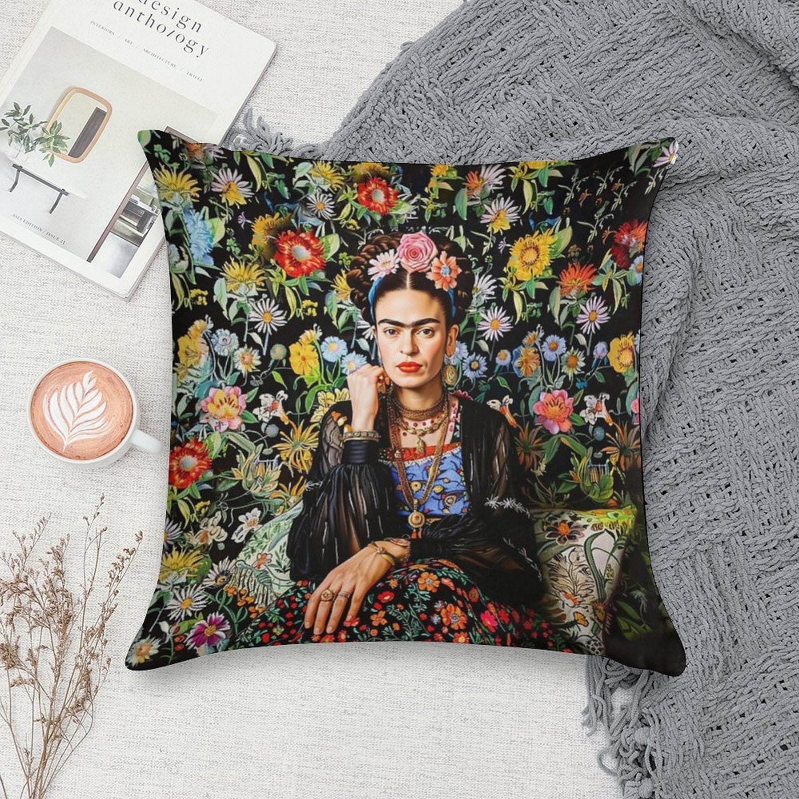 Frida Kahlo Flowers Soft Warmth Comfort Throw Pillow