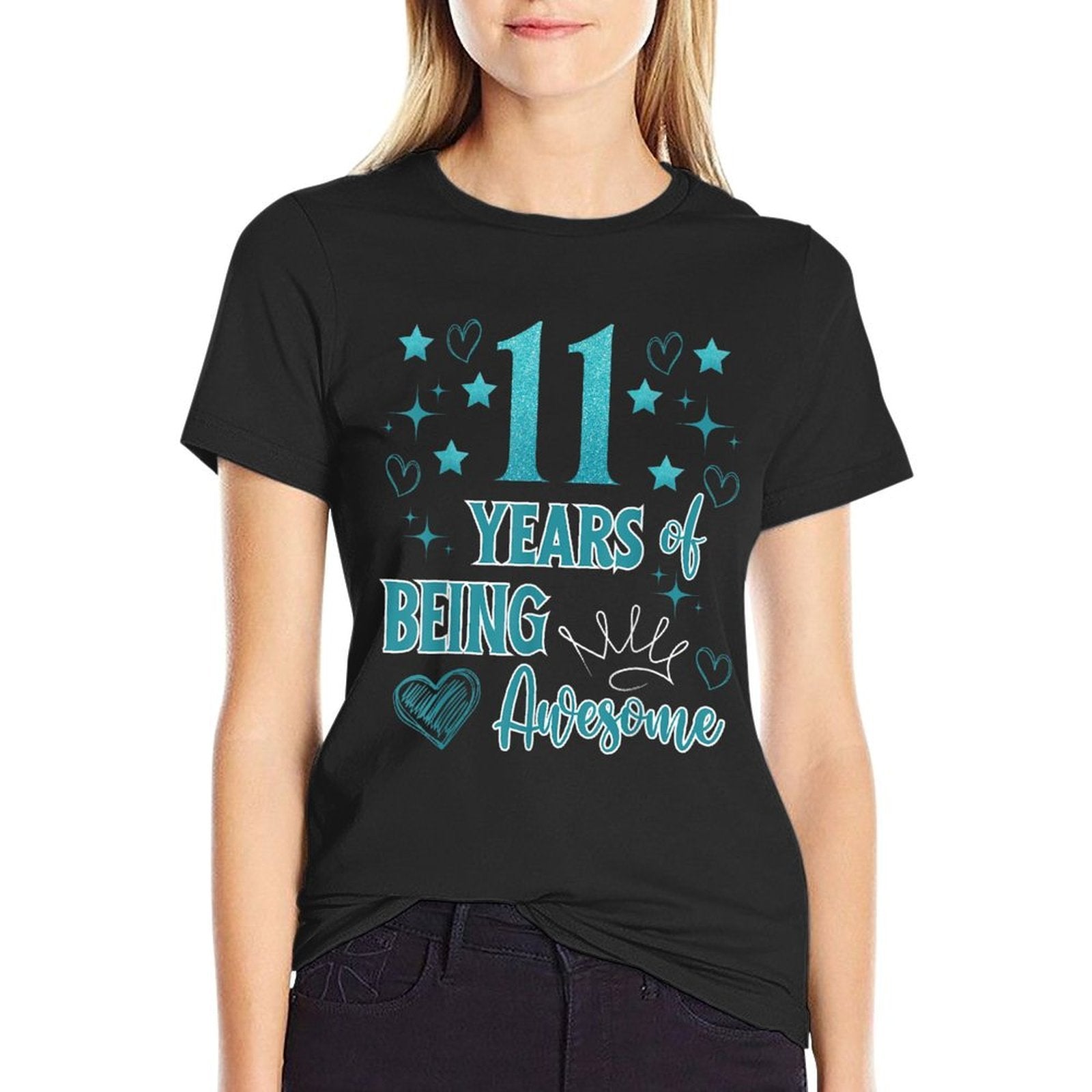 11 Years of Being Awesome Teal Green 11th Birthday Party  Trendy Pattern T-Shirt