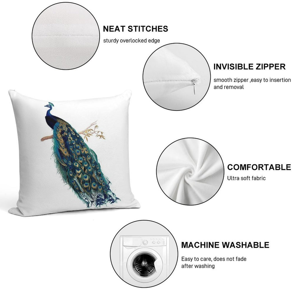Vintage Peacock Soft Shrink-Resistant Throw Pillow