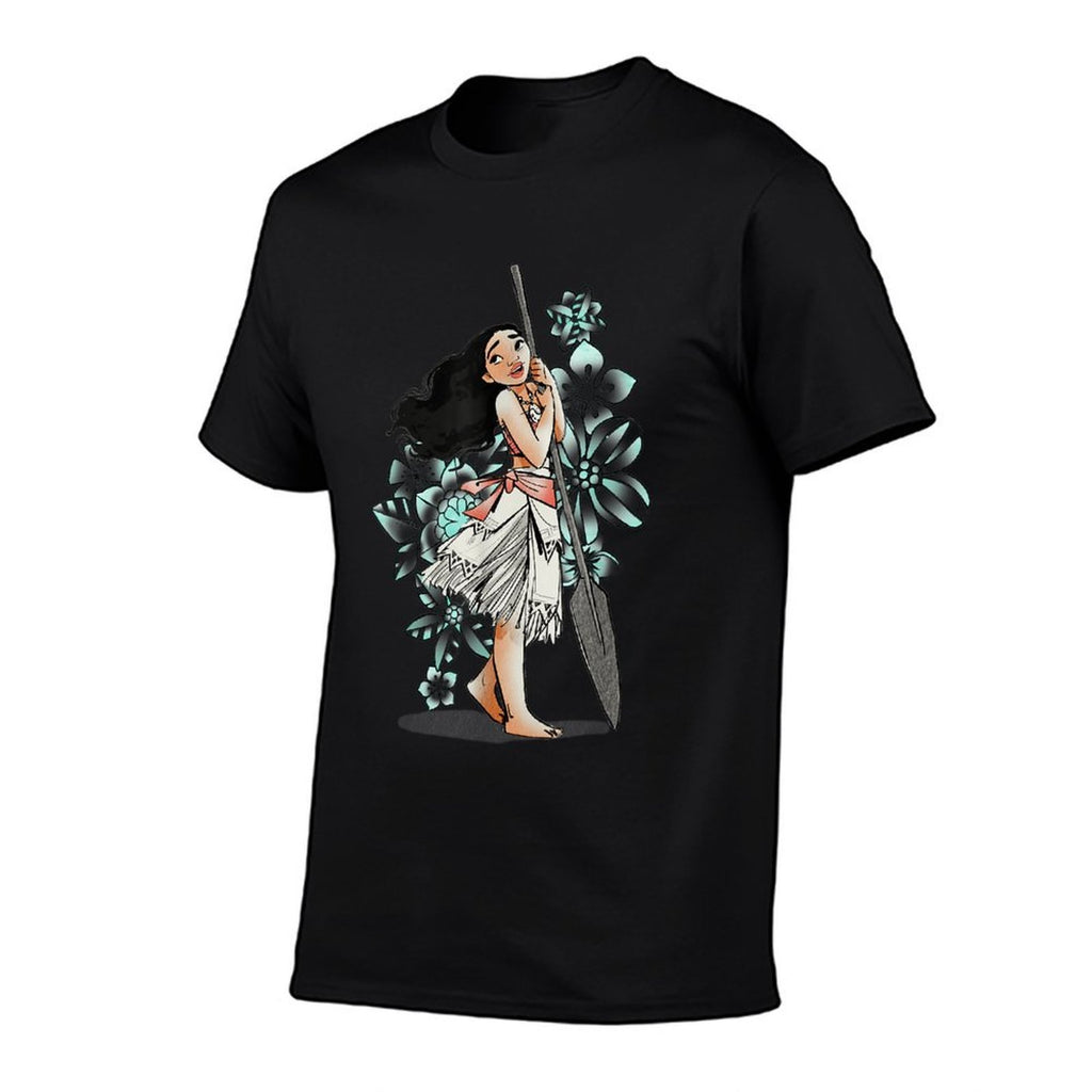 Disney Moana Tropical Floral Line Art Voyager Portrait  Oversized Silhouette T-Shirt