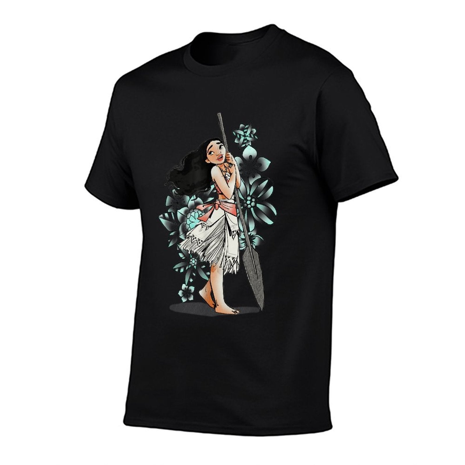Disney Moana Tropical Floral Line Art Voyager Portrait  Oversized Silhouette T-Shirt