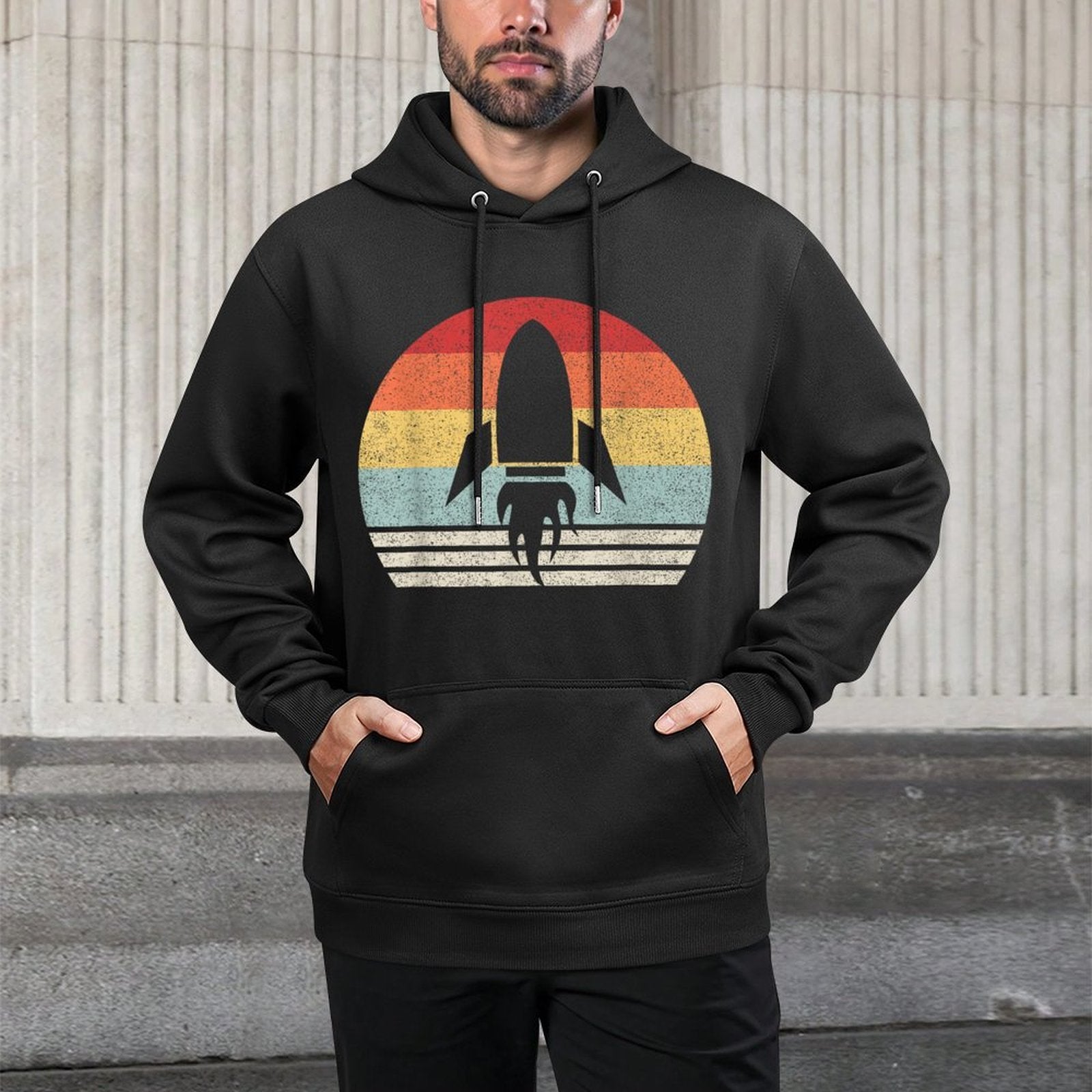 Retro Rocket Space Ship Vintage Retro Style Layering Staple Hoodie