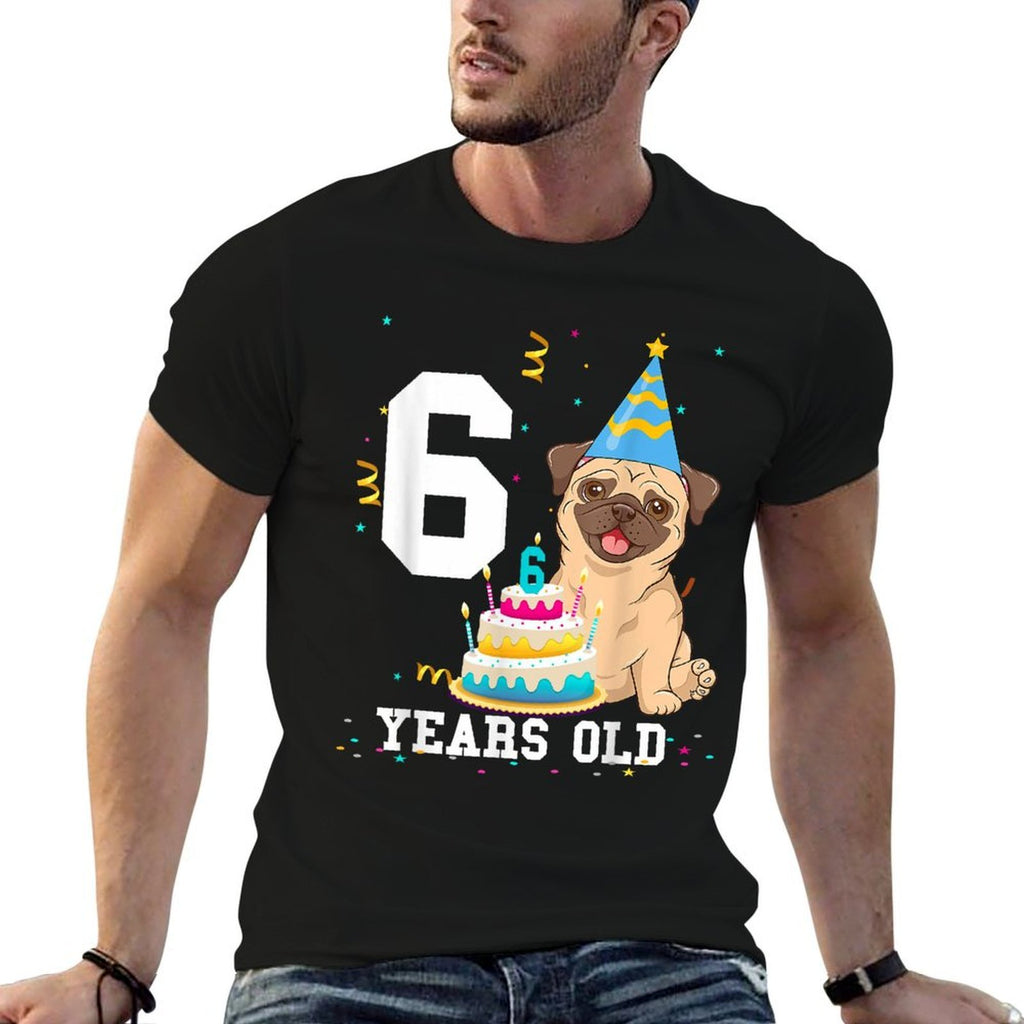 6 Years Old Birthday Pug Dog Lover Party Kids Boys Girls  Summer-ready Fabric T-Shirt