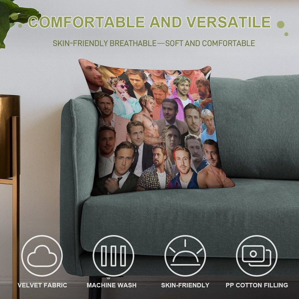 Ryan Gosling Photo Collage Soft Gift Ready Throw Pillow