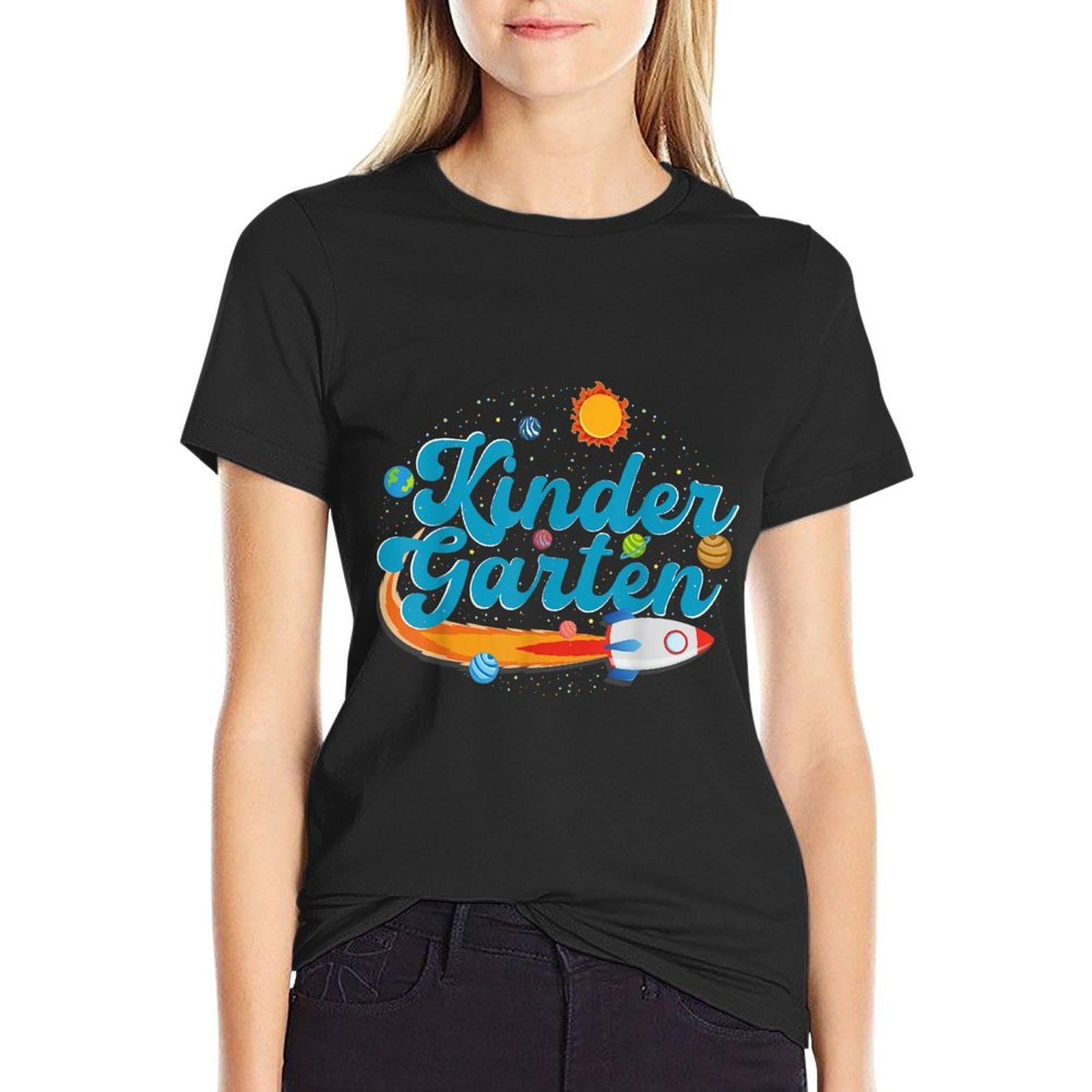 Kindergarten Teacher Outer Space Rocket Solar System Sun  Easy-care T-Shirt