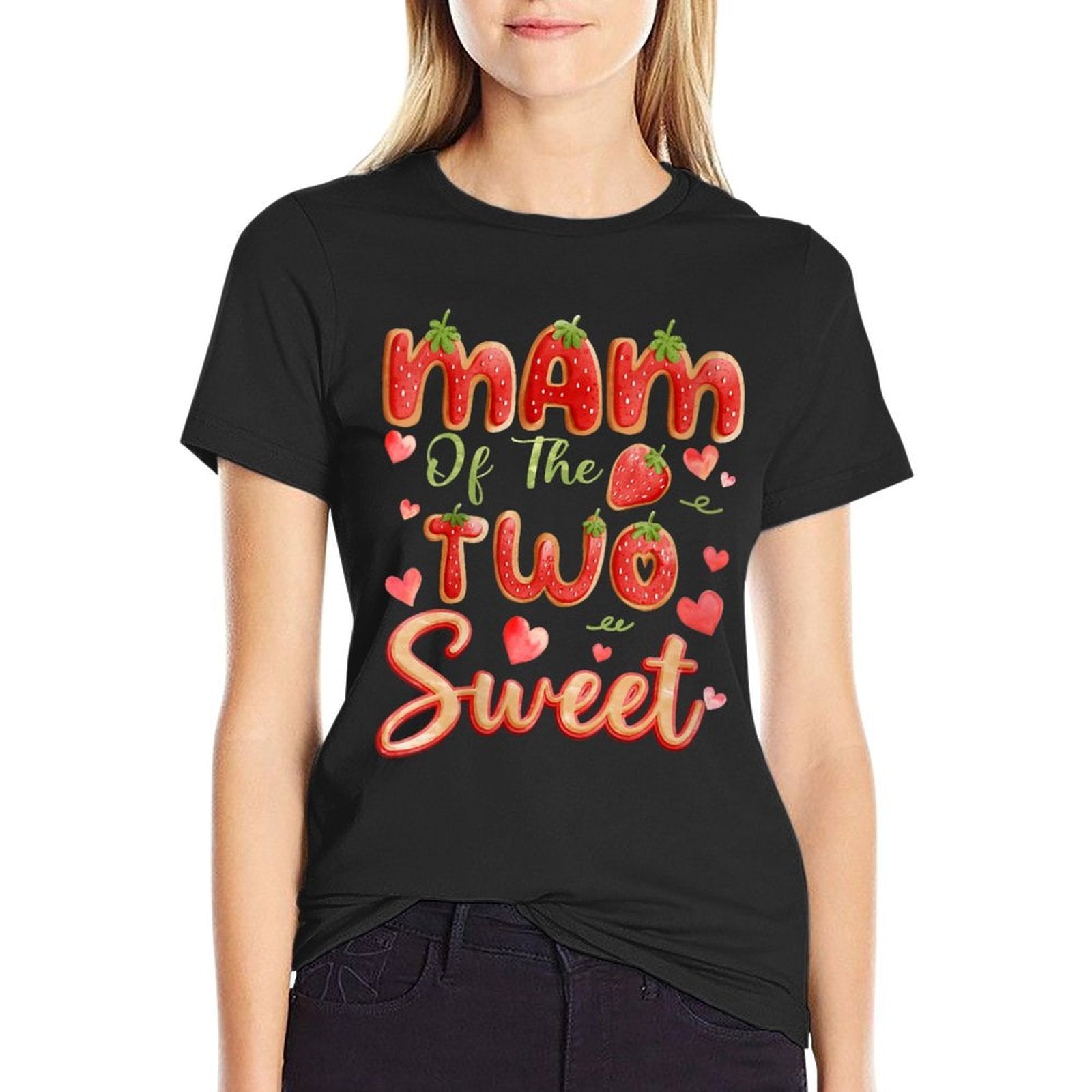 Womens MAM Of The Two Sweet Second Birthday Girl Strawberry  Relaxed-fit T-Shirt