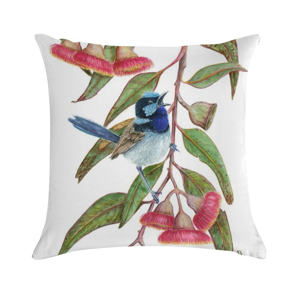 Splendid Fairywren in Silver Princess Soft Short Plush Fabric Throw Pillow