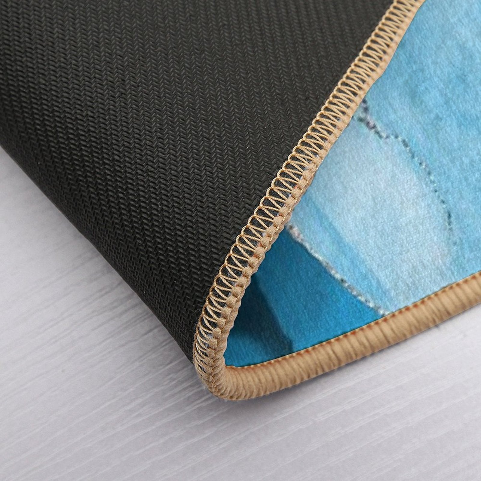 Watercolor Agate in Aqua Blue Faux Silver Veins  Dirt-Trapping Bath Mat
