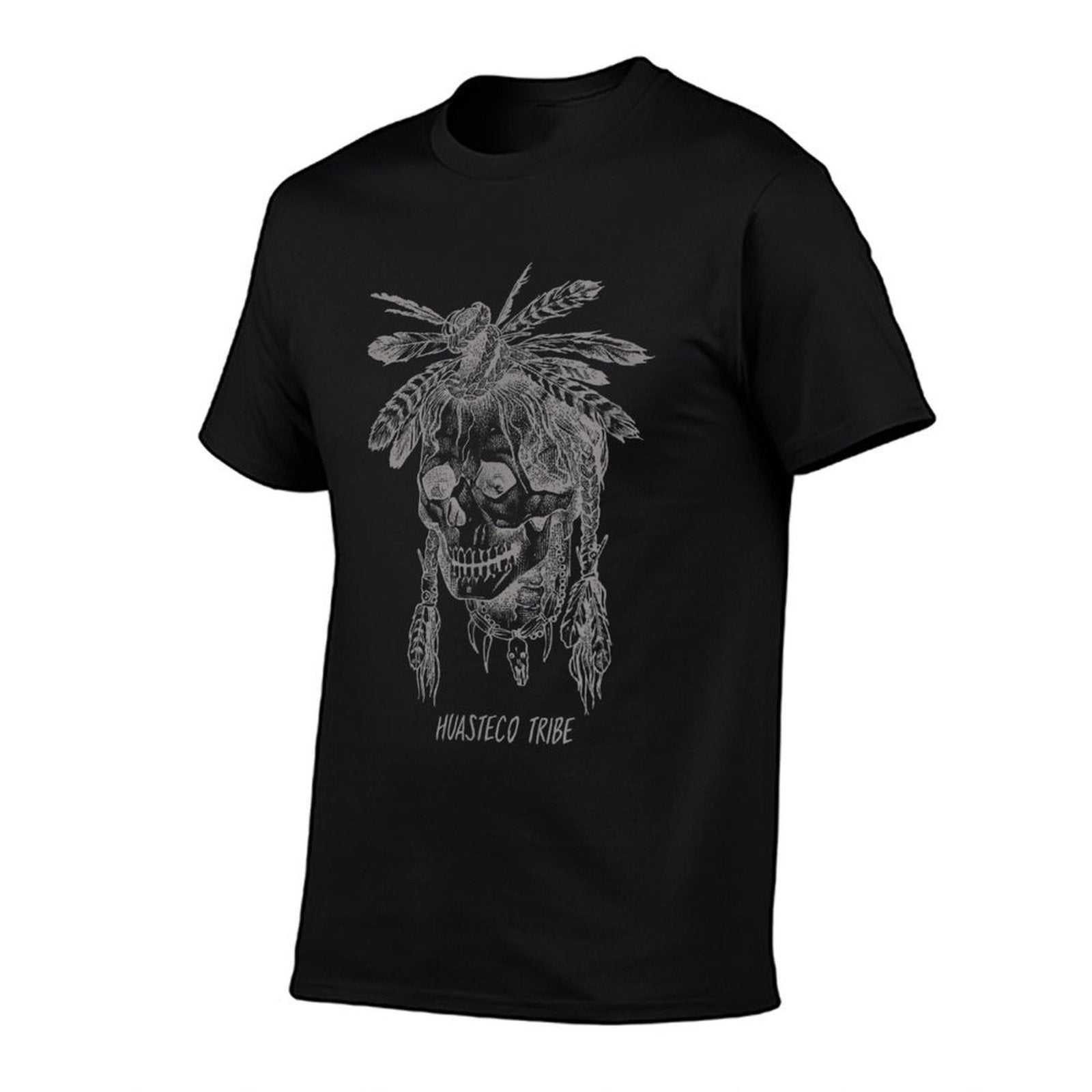 Huasteco Mexican Indian Tribe Wicked Skull Feathers Retro  Summer-ready Fabric T-Shirt