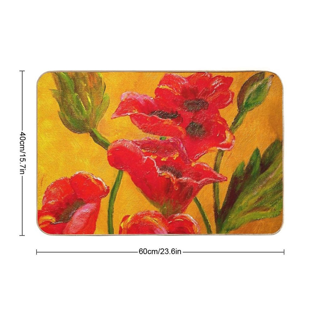Red Floral Burnt Orange Autumn Pattern  Easy To Clean Bath Mat