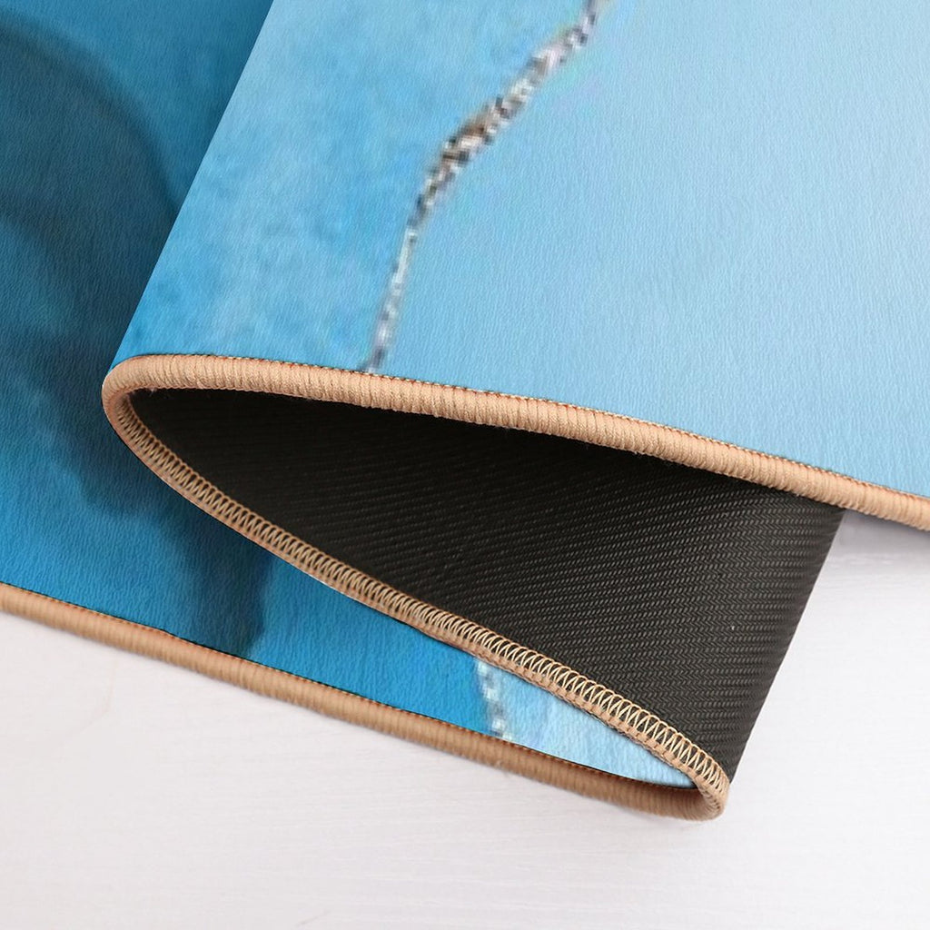 Watercolor Agate in Aqua Blue Faux Silver Veins  Dirt-Trapping Bath Mat