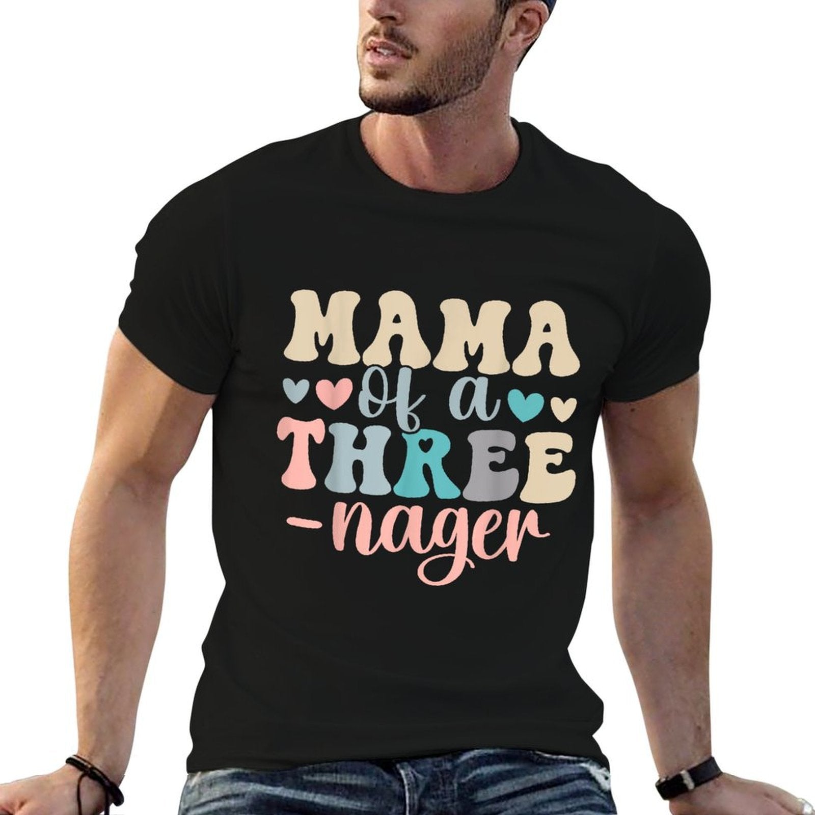 Mama Of A Threenager 3rd Birthday Matching Family Boho  Rolled Sleeves T-Shirt