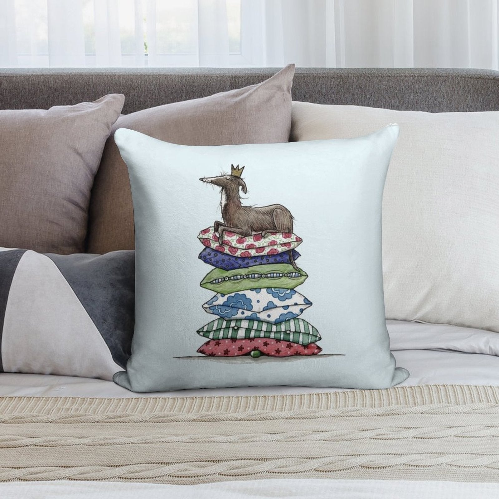 Princess On The Pea - Greyhound - Galgo - Whippet - Italian Greyhound Soft Fade-Resistant Throw Pillow