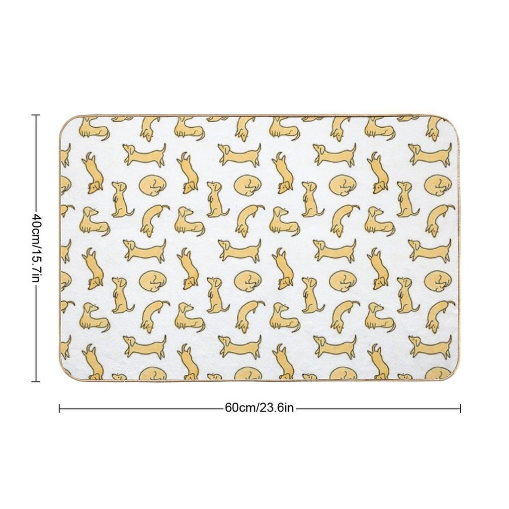 Miniature Dachshund  Sausage Dog Illustrated Yellow Pattern  High-Traffic Bath Mat