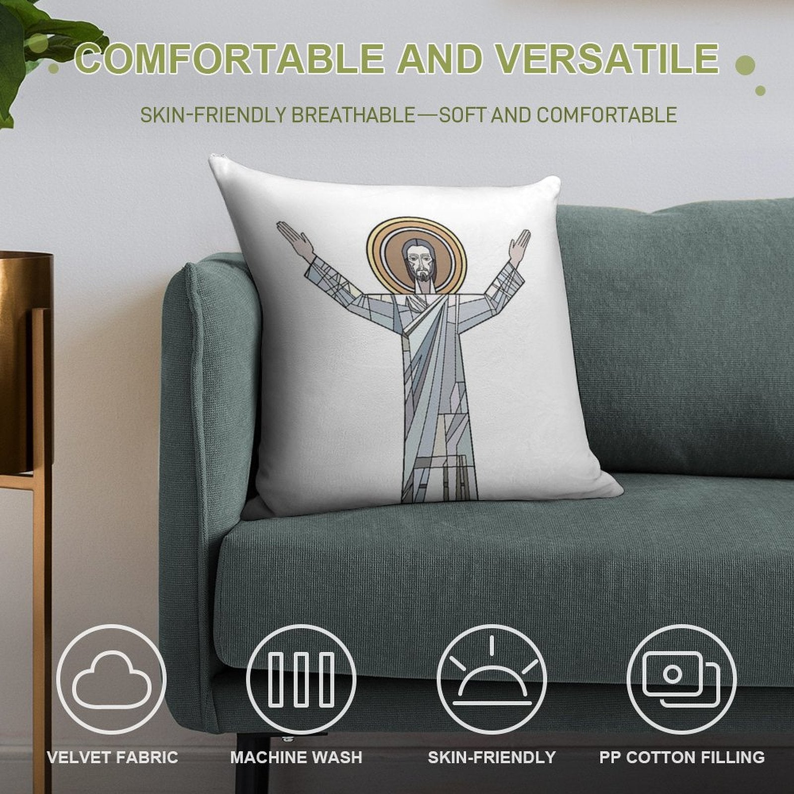Touchdown Jesus Soft Luxury Feel Throw Pillow