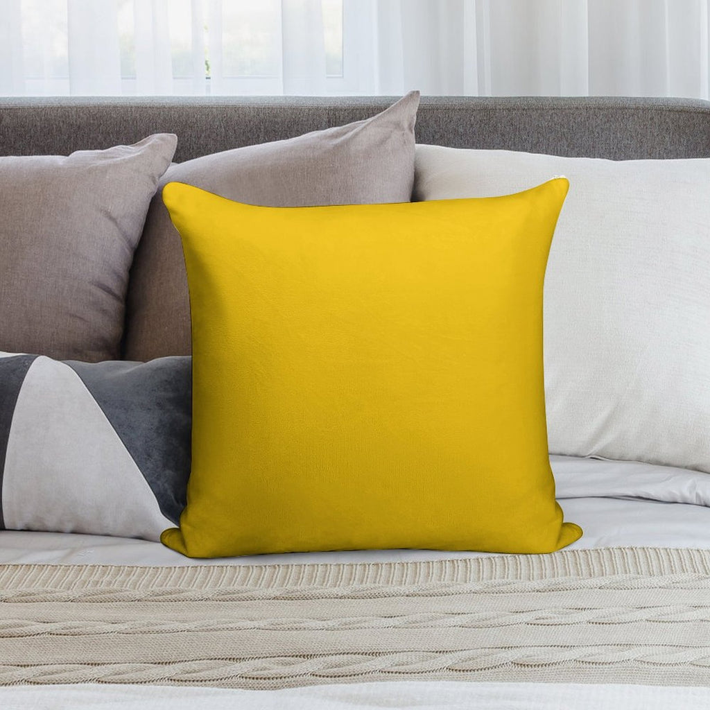 Solid Plain Mid Yellow Soft Short Plush Fabric Throw Pillow