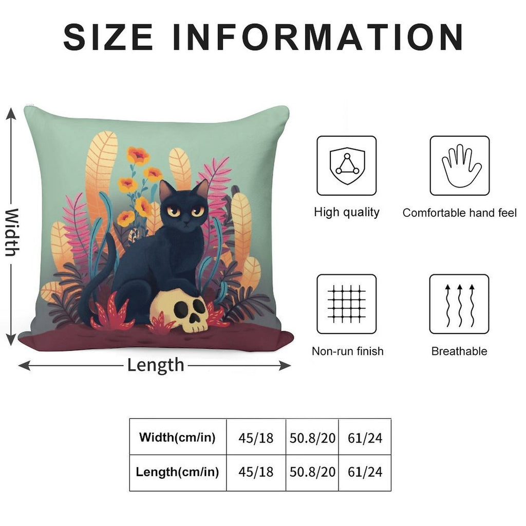 Skull Kitty Soft Bedroom Essential Throw Pillow