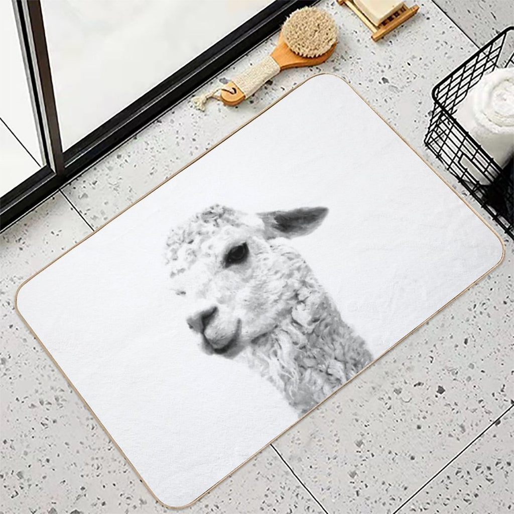 Black And White Llama  Pet-Safe Bath Mat