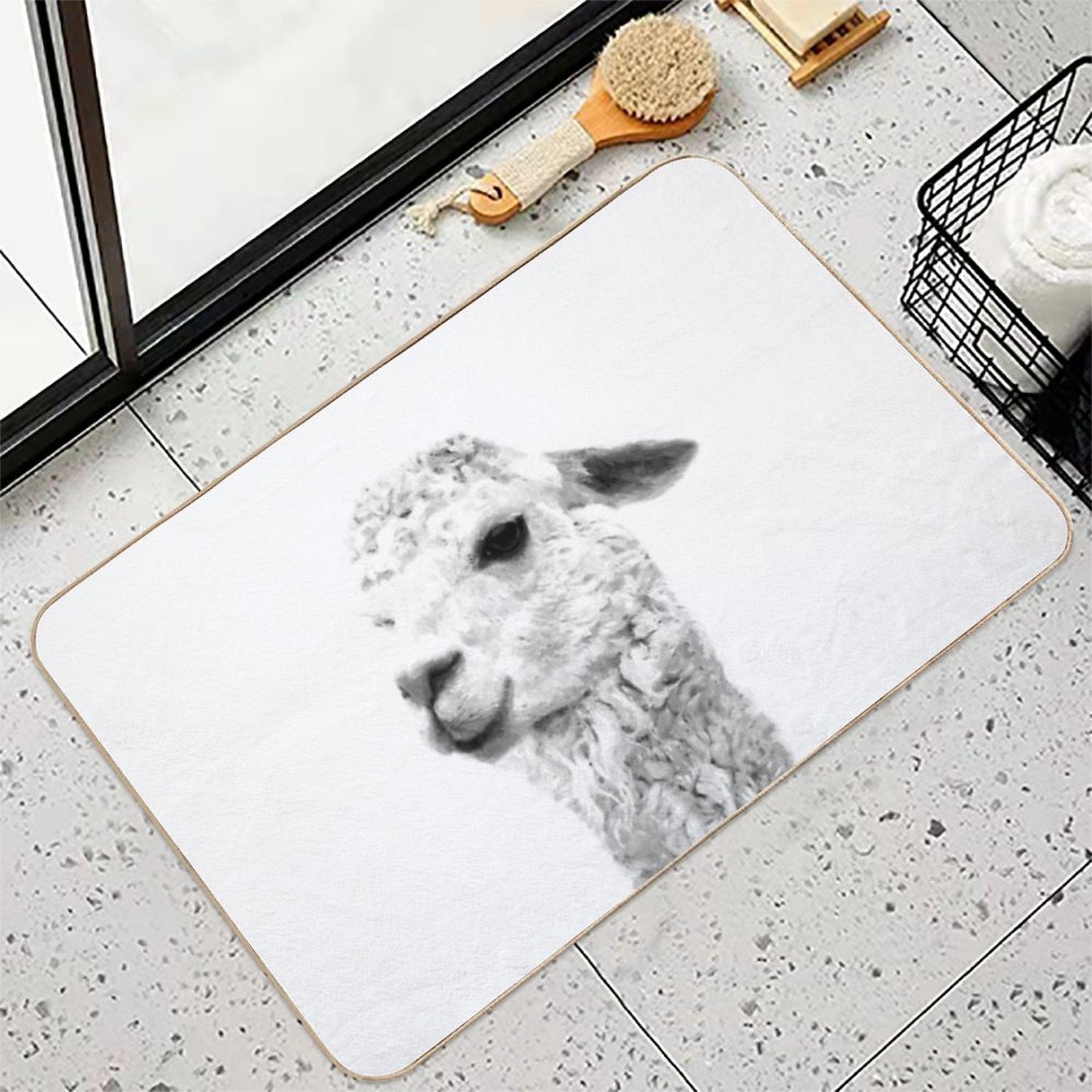 Black And White Llama  Pet-Safe Bath Mat