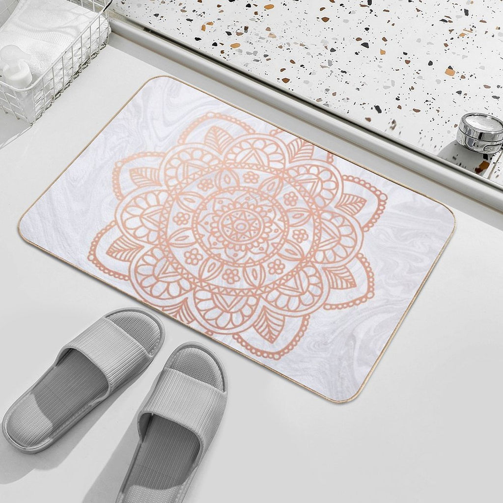 Rose Gold Mandala on White Marble  Versatile Bath Mat