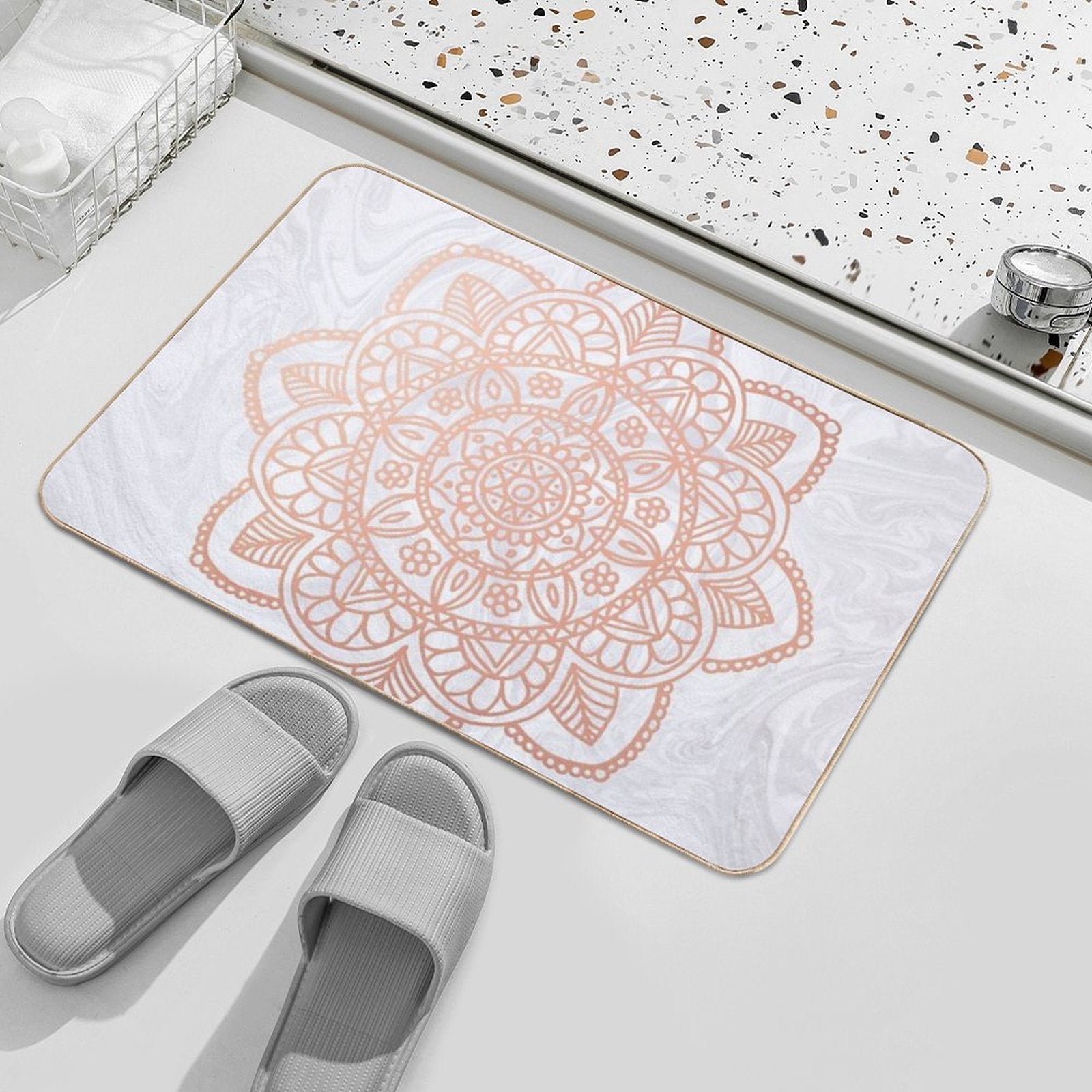 Rose Gold Mandala on White Marble  Versatile Bath Mat