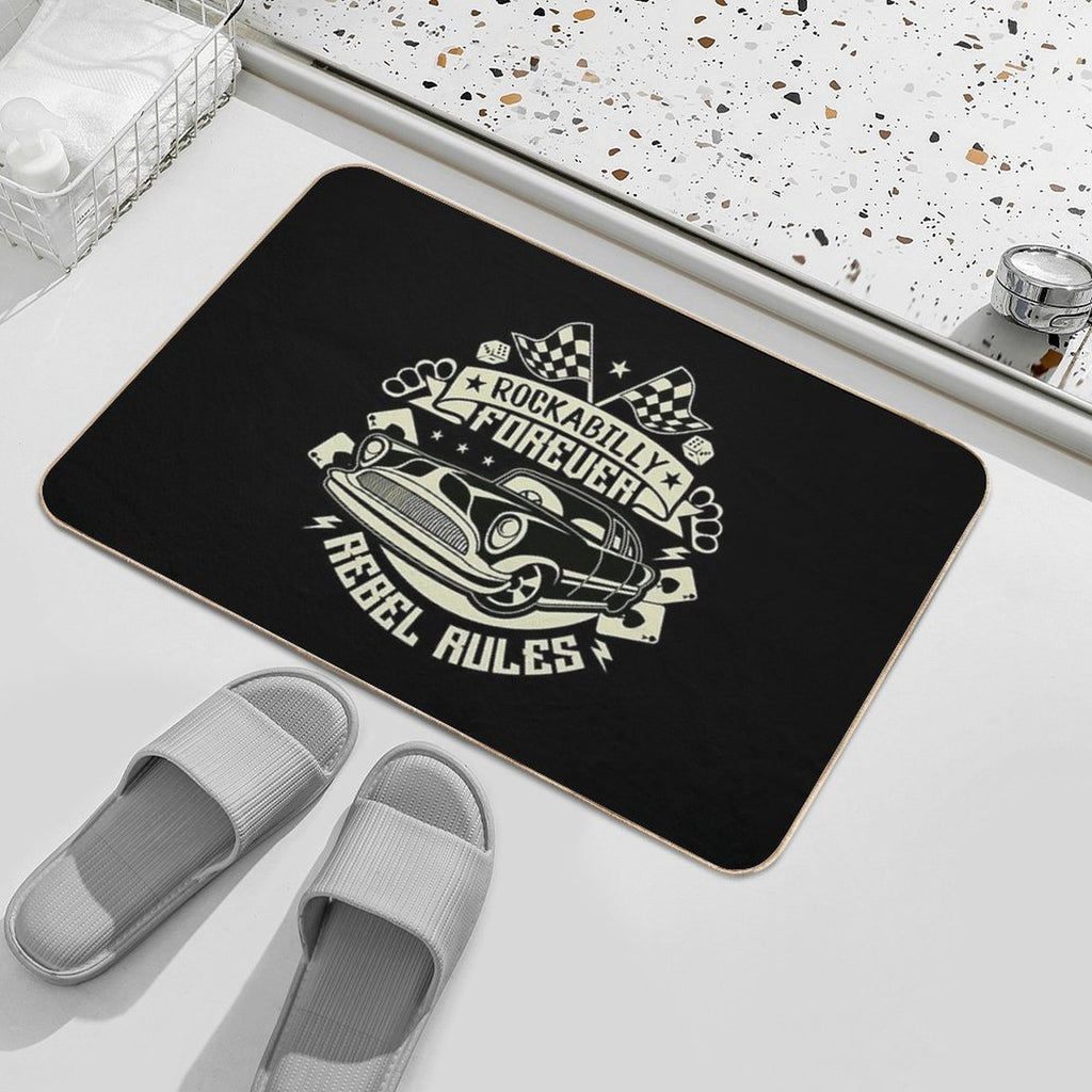Rockabilly Retro 1950s 60s 70s Vintage Hotrod Classic Rock And Roll  Fade-Resistant Bath Mat