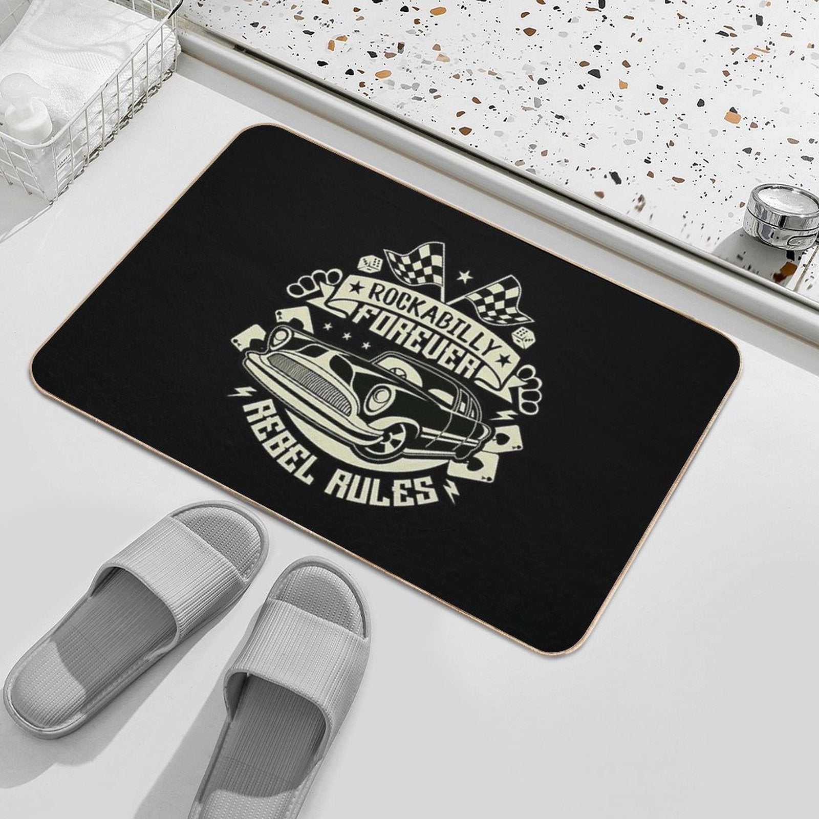 Rockabilly Retro 1950s 60s 70s Vintage Hotrod Classic Rock And Roll  Fade-Resistant Bath Mat