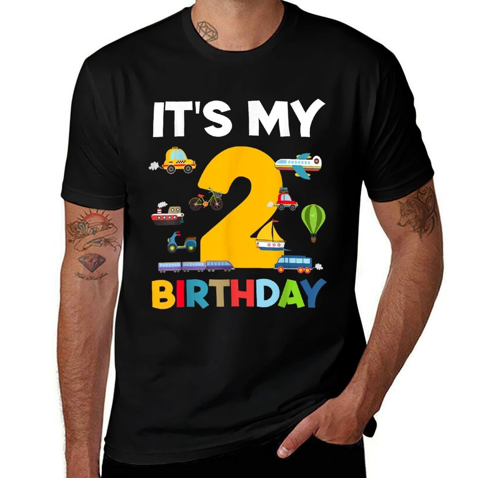 2nd Birthday Transportation Toddler Boy Kid 2 Years Birthday  Graphic-printed T-Shirt