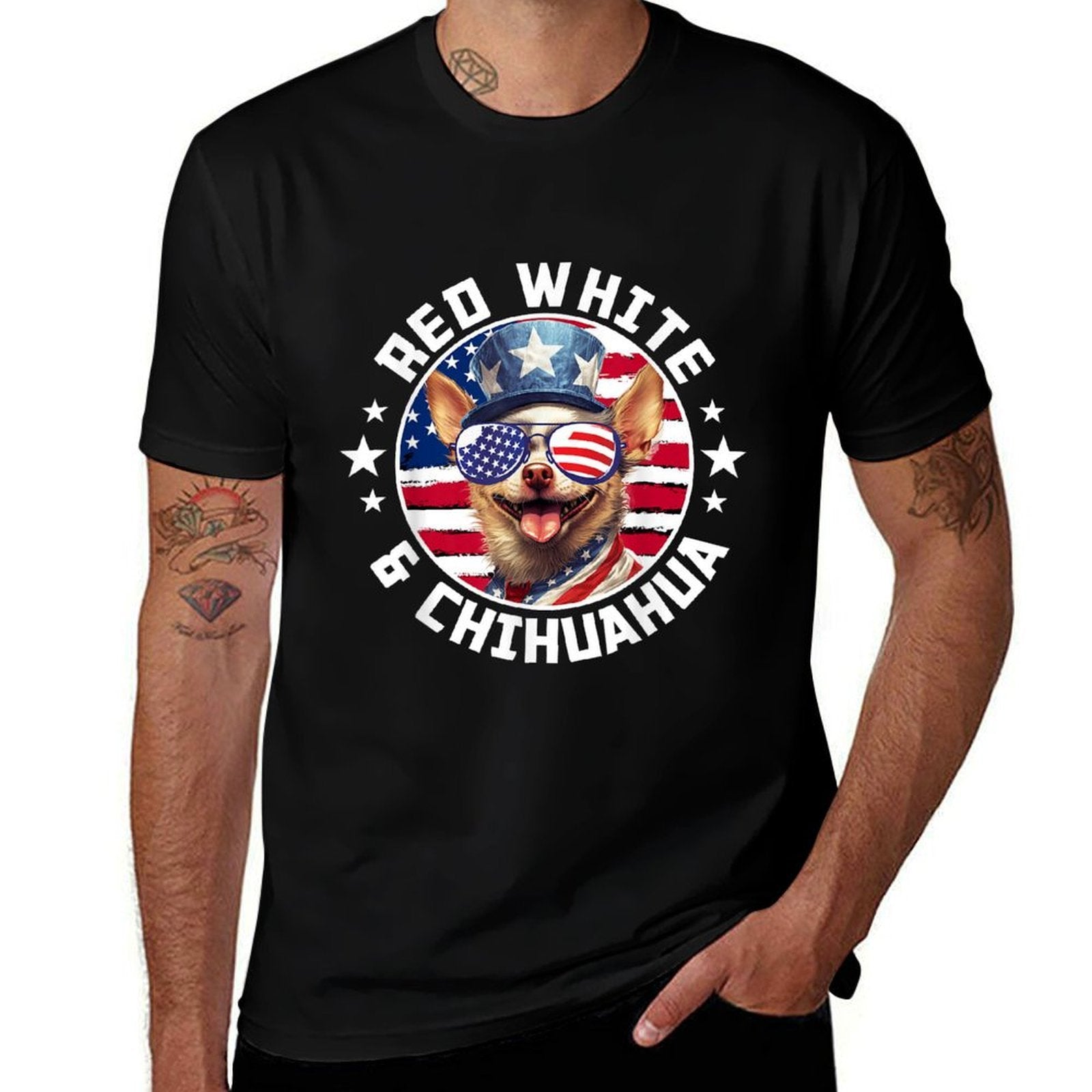 4th Of July Dog Funny Patriotic Red, White  Chihuahua Dog  Vintage-inspired T-Shirt