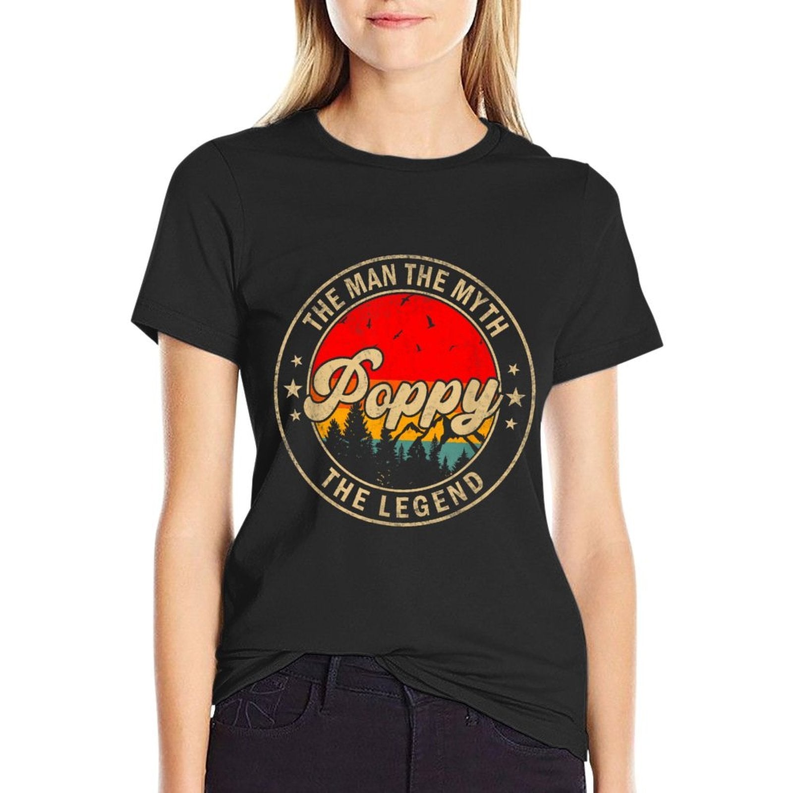 Poppy The Man The Myth The Legend Fathers Day for Grandpa  High-quality Stitching T-Shirt