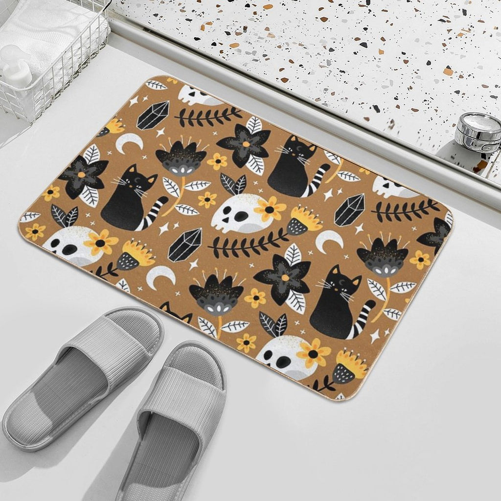 Black Cat And Floral Skull  Versatile Bath Mat