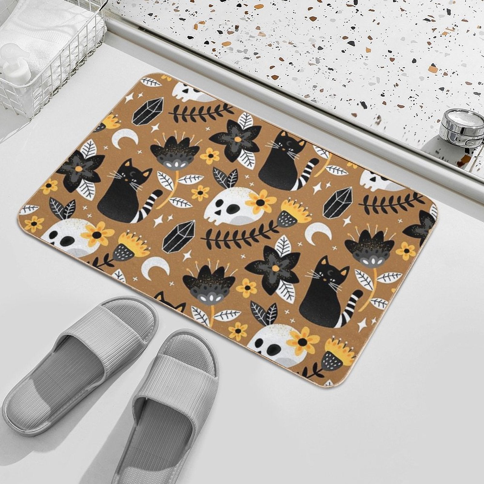 Black Cat And Floral Skull  Versatile Bath Mat