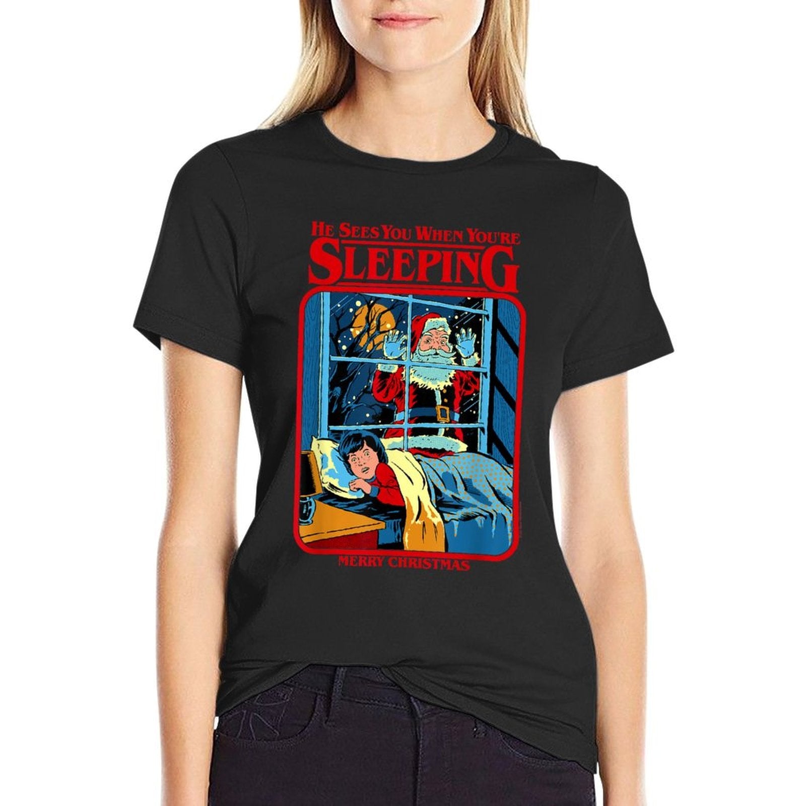 Steven Rhodes Santa Claus Sees You Retro Dark Humor  Vintage-inspired T-Shirt