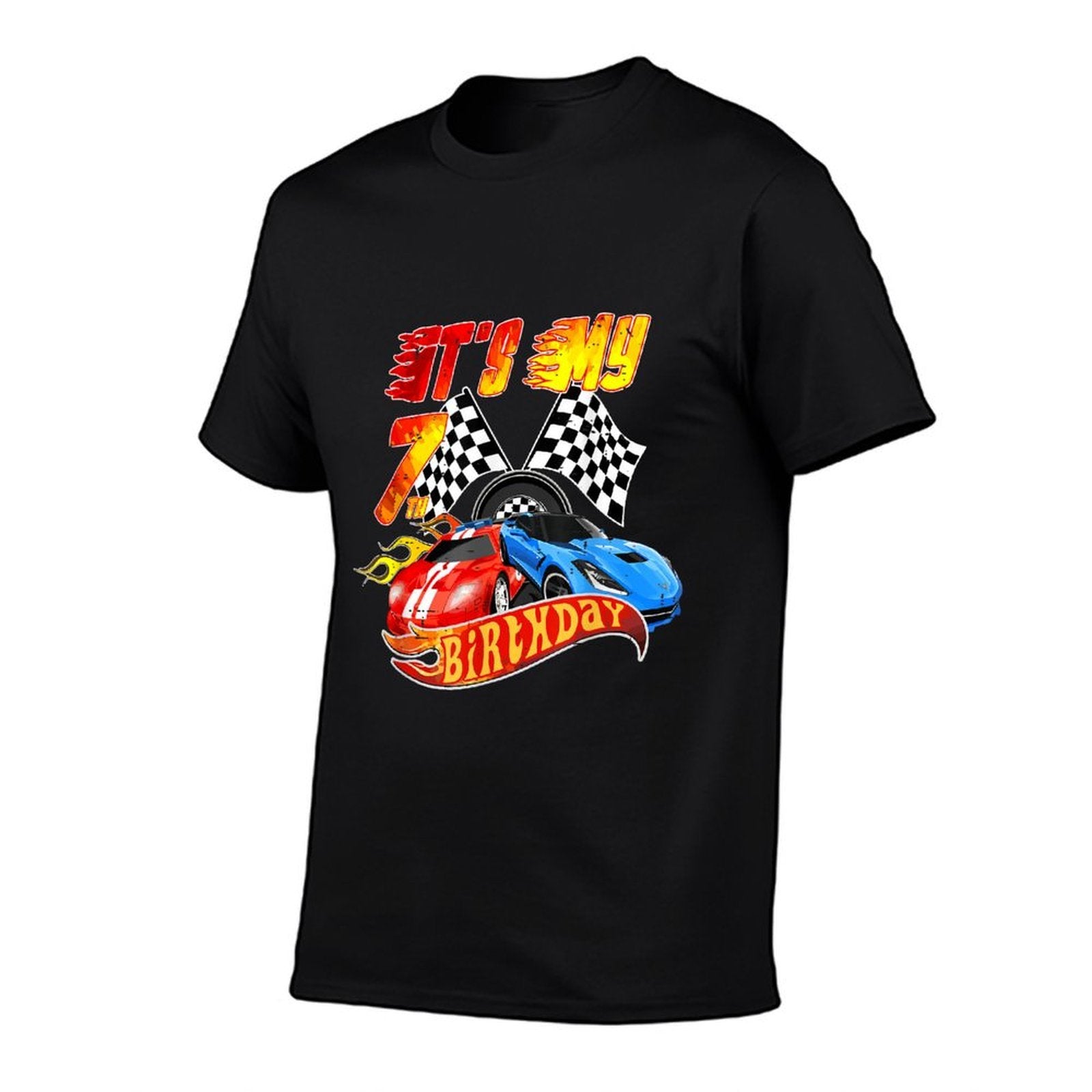 It's My 7th Birthday Kid 7 Year Old Race Car Birthday Racing  Ribbed Collar T-Shirt