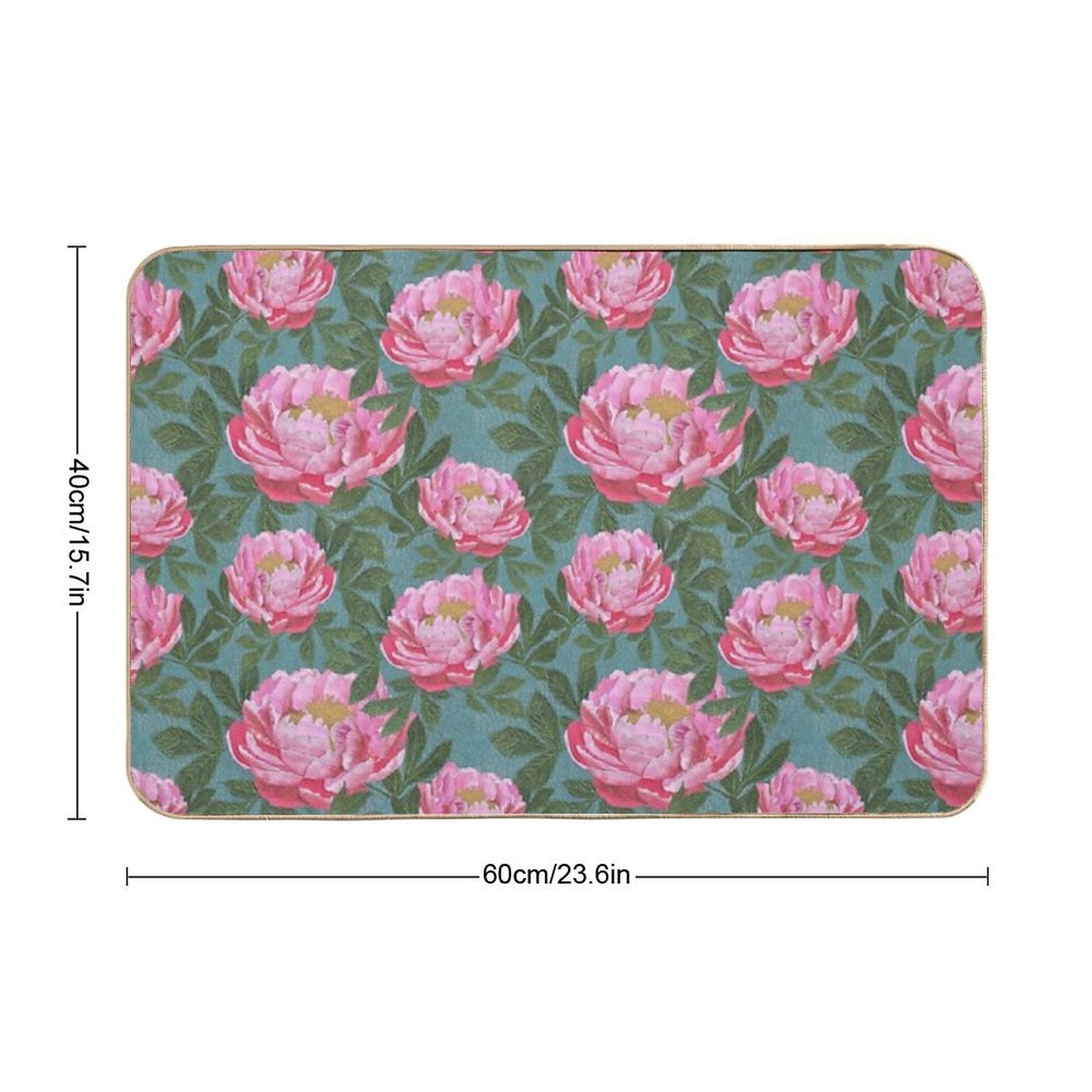 Peony on Teal  Easy To Clean Bath Mat