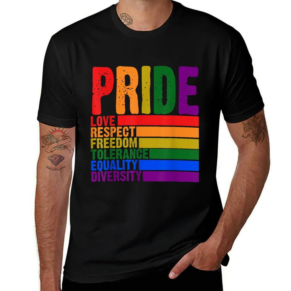 2025 Gay Pride Month Love Respect Freedom LGBTQ Rainbow  Rolled Sleeves T-Shirt