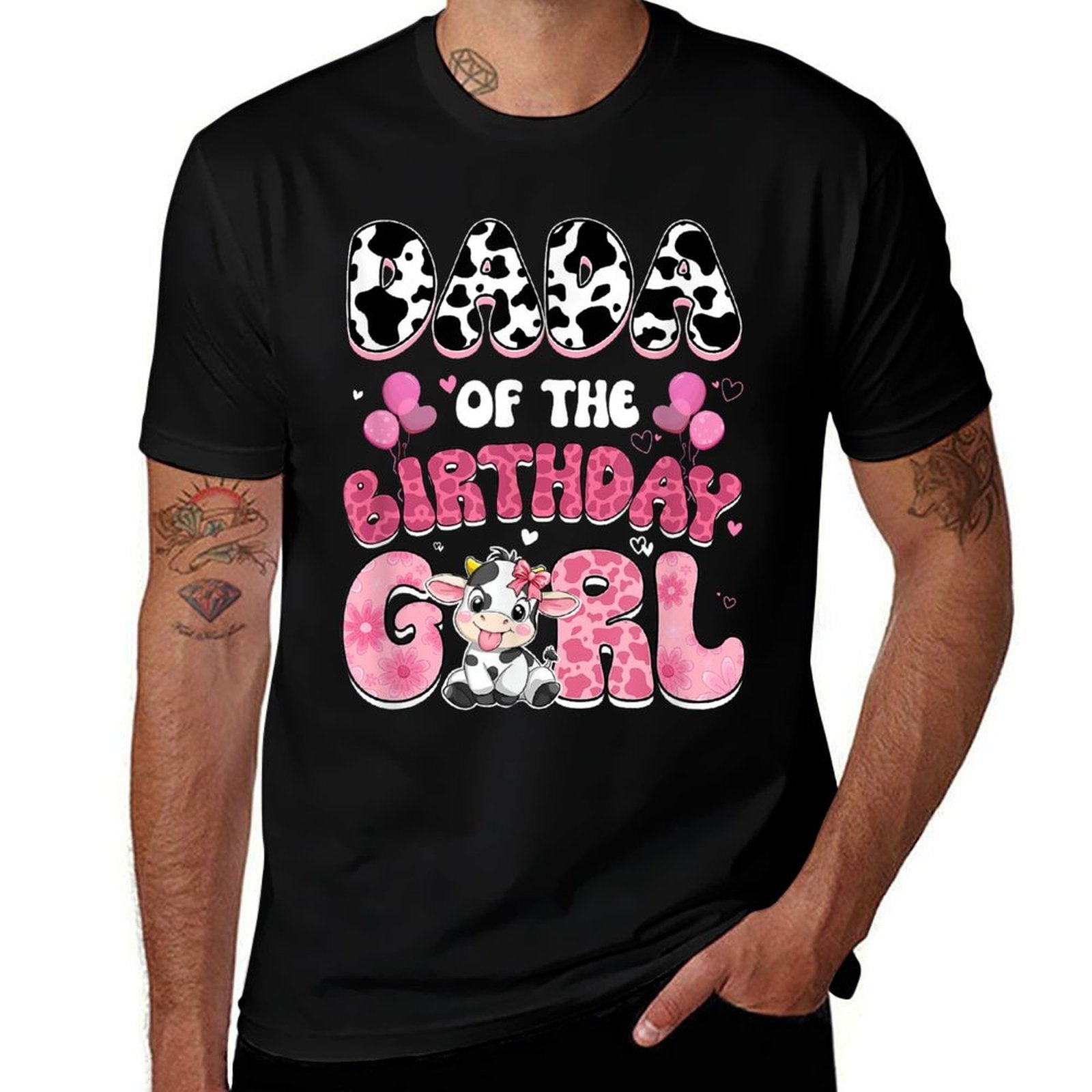 Dada Of The Birthday Girl Cow Farm Family 1St Birthday  Durable T-Shirt