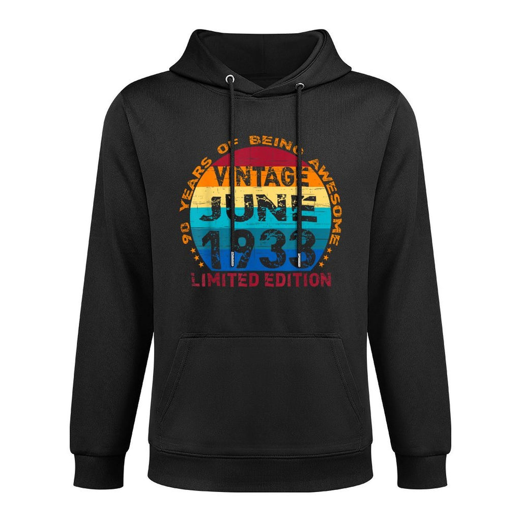 90 Years Old Vintage June 1933 Distressed 90th Birthday Moisture-Wicking Hoodie