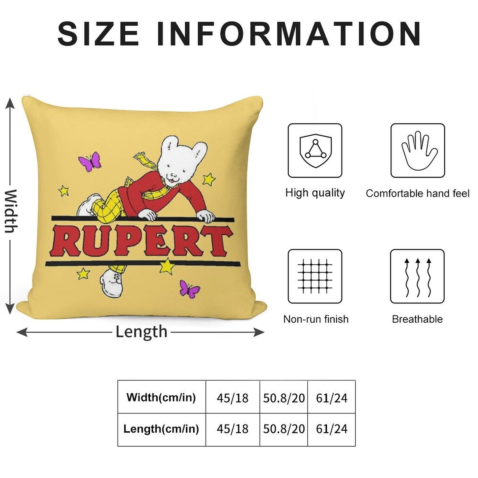 Rupert Bear Soft Short Plush Fabric Throw Pillow
