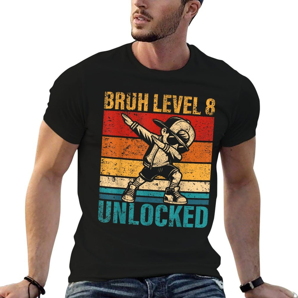 8 Years Old Birthday Dabbing Boy Bruh Level 8 Unlocked  Polyester Blend T-Shirt